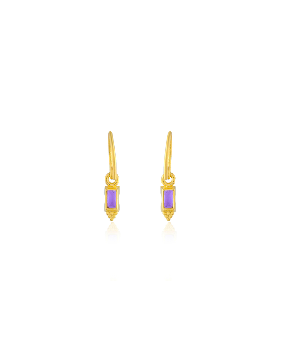 Natural Amethyst Baguette Wired Earring In Silver
