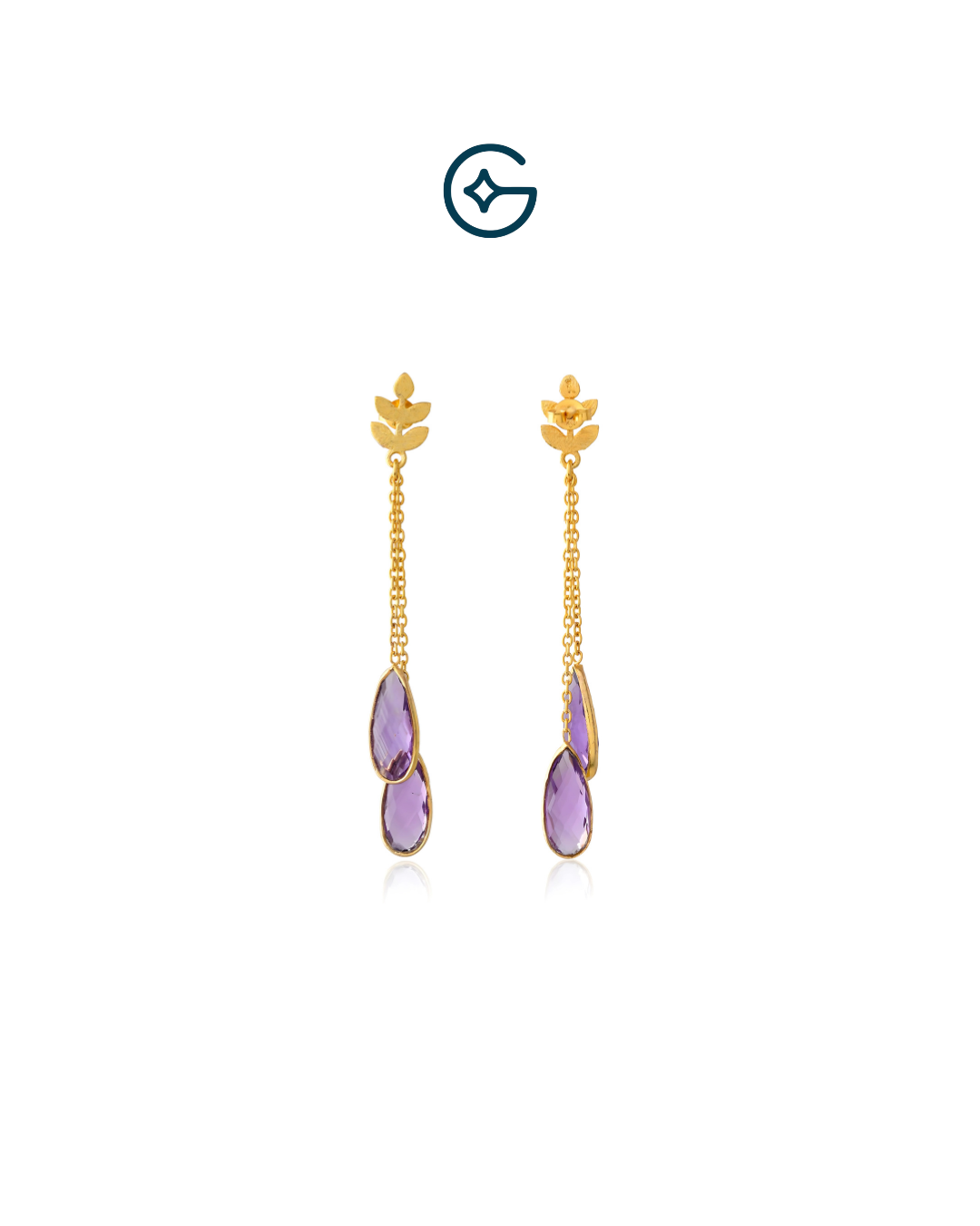 Natural Amethyst Pear Drop Leaf Earrings In Silver