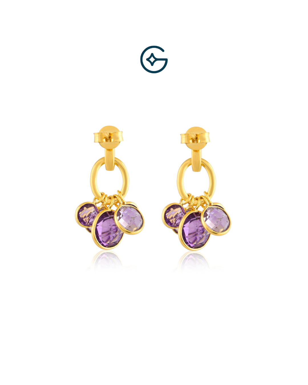 Natural Amethyst Round Drop Earrings In Silver