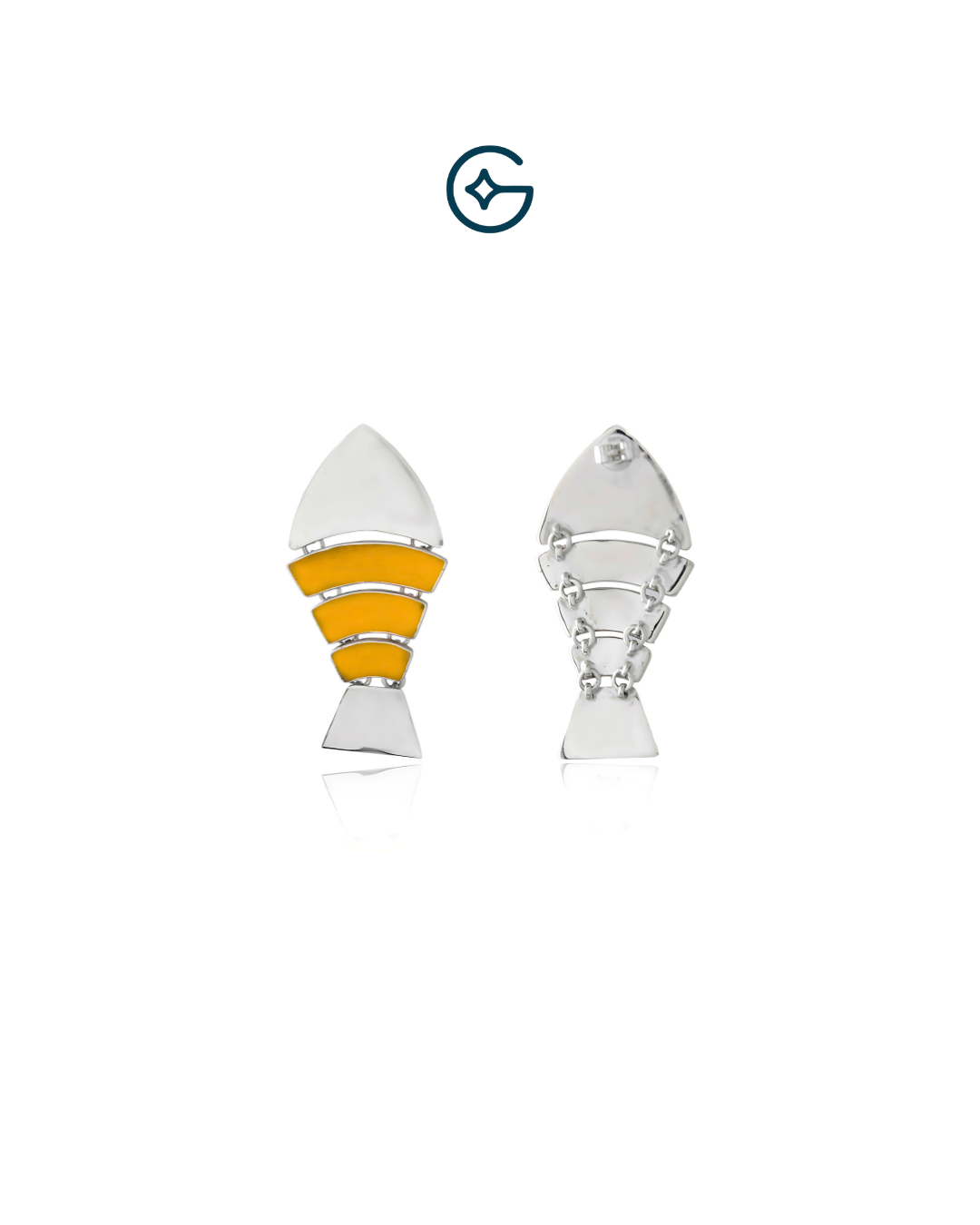 Yellow Enamel Fishy Earrings In Silver