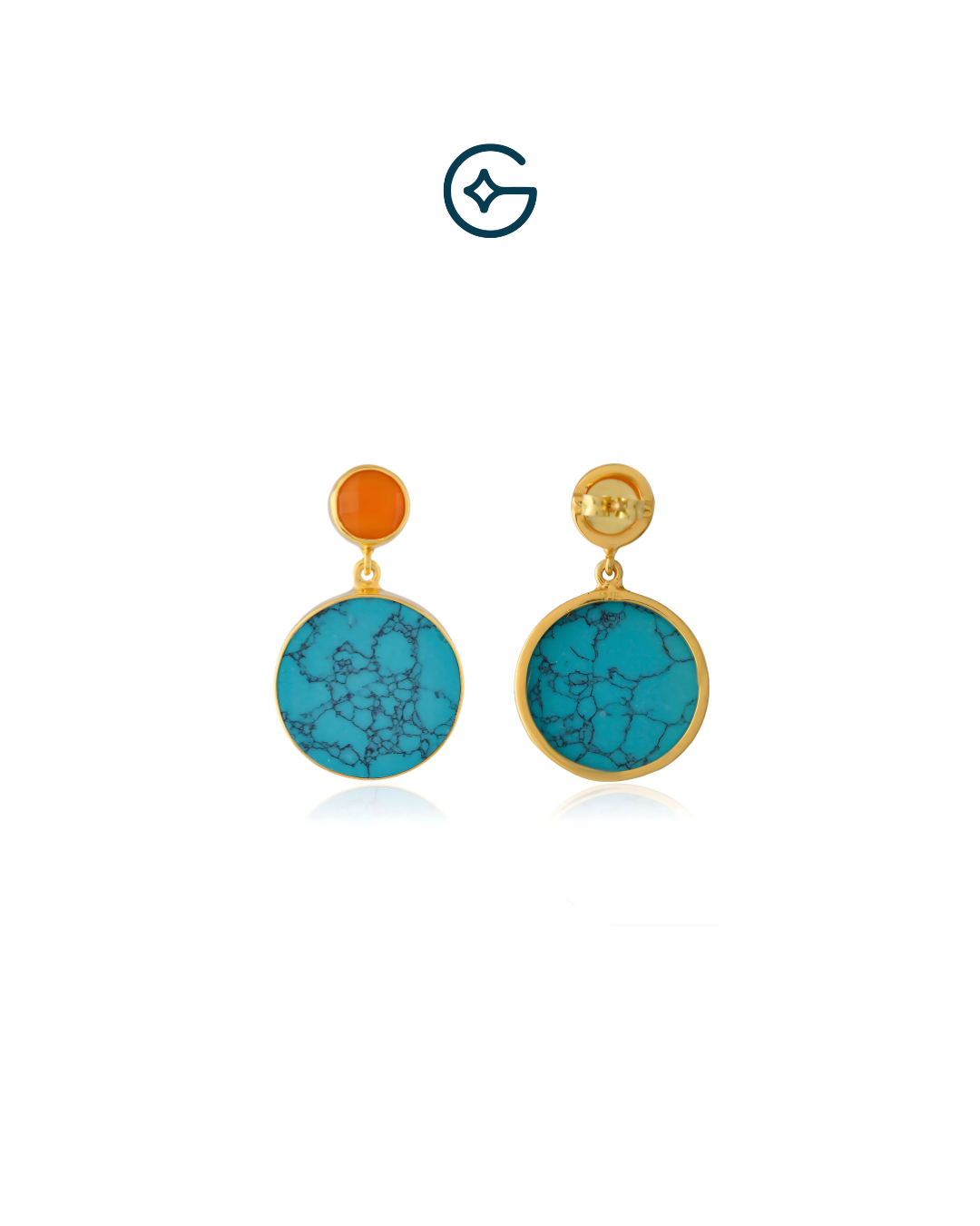 Far Size Natural Blue Turquoise With Carnelian Earring In Silver