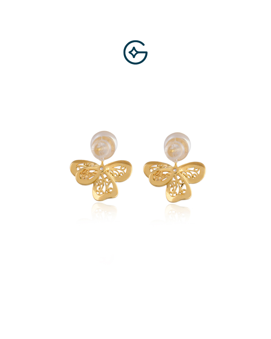Round Pearl Gold Plated Silver Butterfly Earrings with Enamel