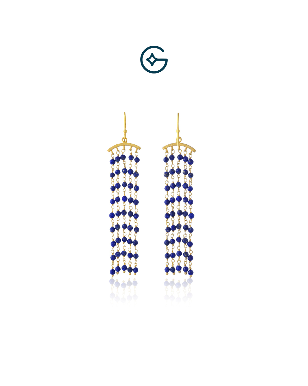 Natural Round Lapis Lazuli Bead Waterfall Danglers In Silver