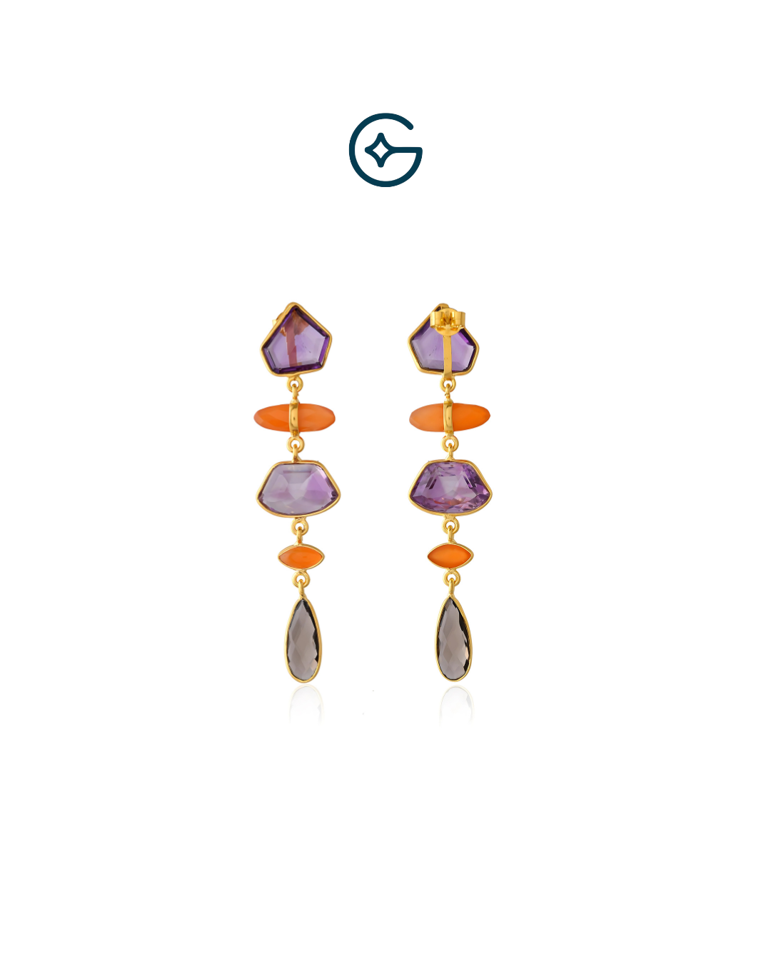 Fancy Carnelian And Amethyst Long Earrings In Silver