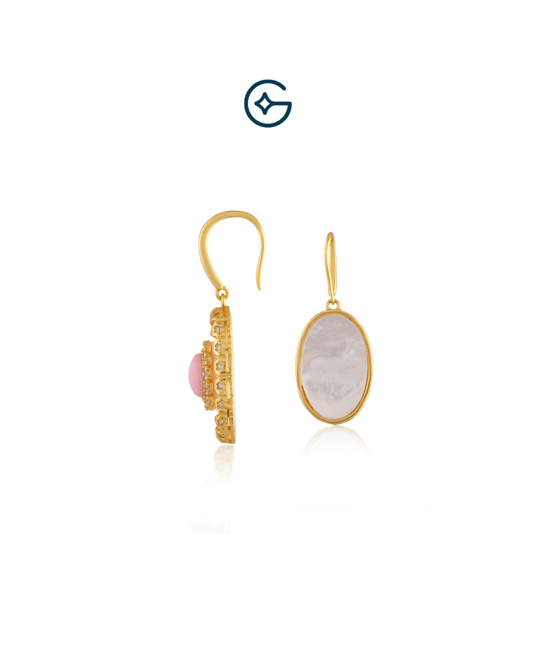 Mother Of Pearl Gold Plated Silver Danglers With CZ