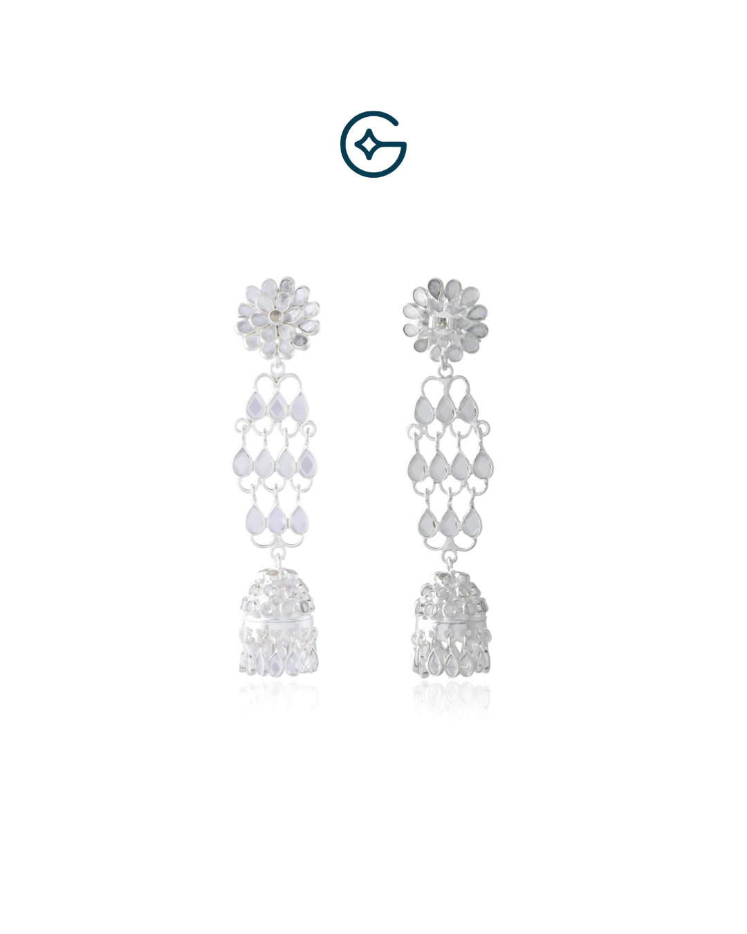 Flower Inspired Crystal Danglers In Silver