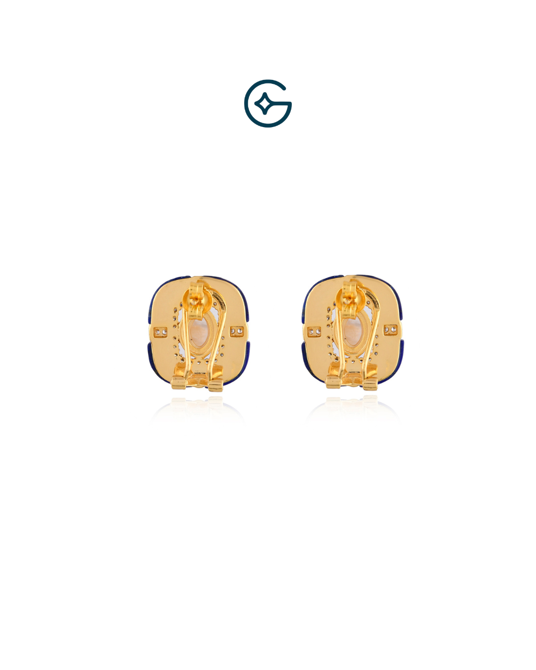 Fancy Shape Natural Lapis And Moonstone Stud Earrings In Silver