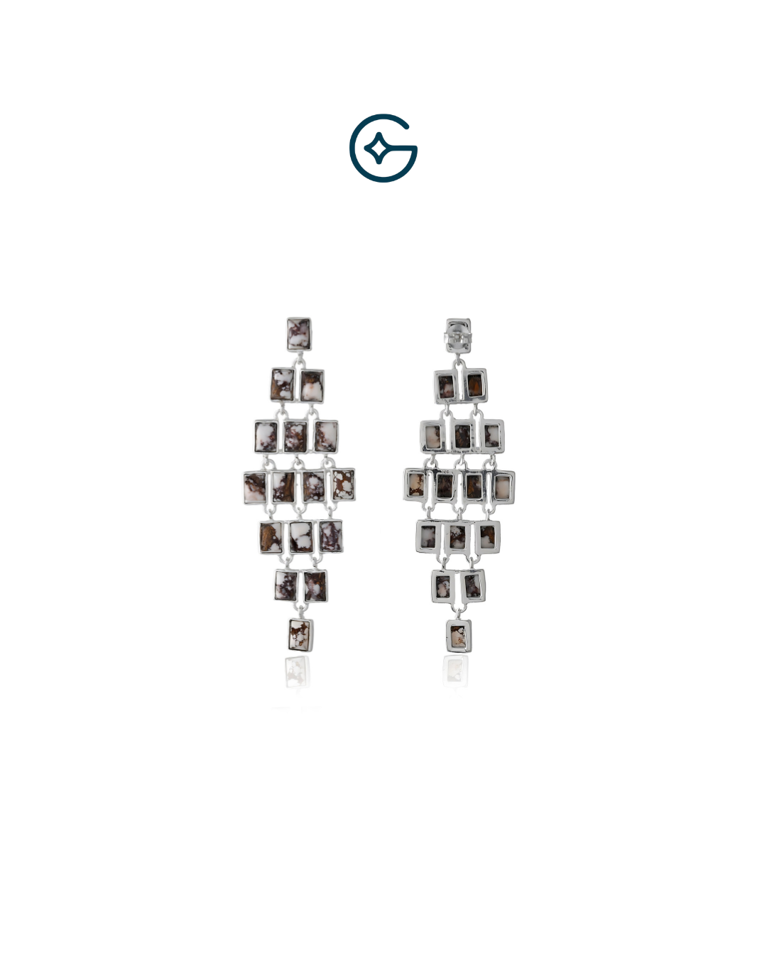 Natural Dendritic Agate Geometric Fall Earrings In Silver
