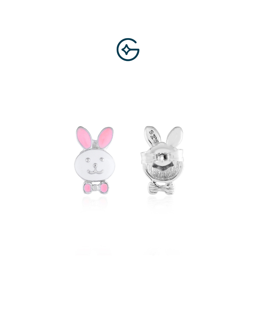 Pink Bunny Kids Earrings In Silver
