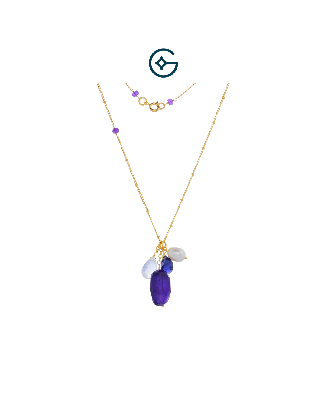 Amethyst Drops Modern Long Necklace In Silver