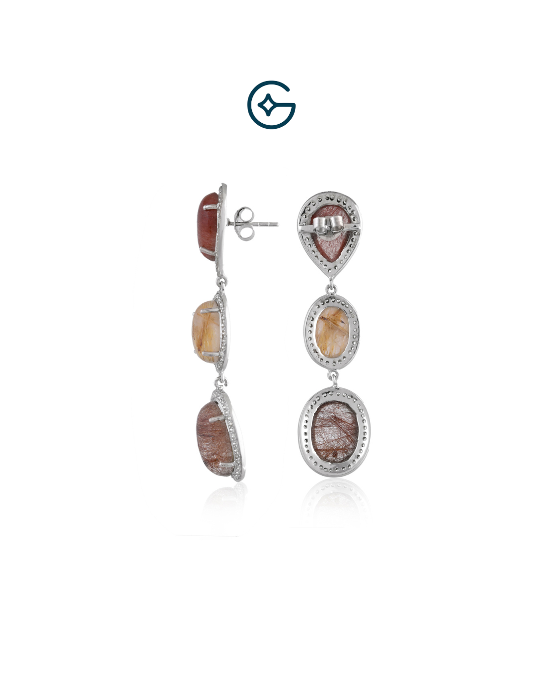 Pear Rutile Quartz Statement Long Earrings In Silver