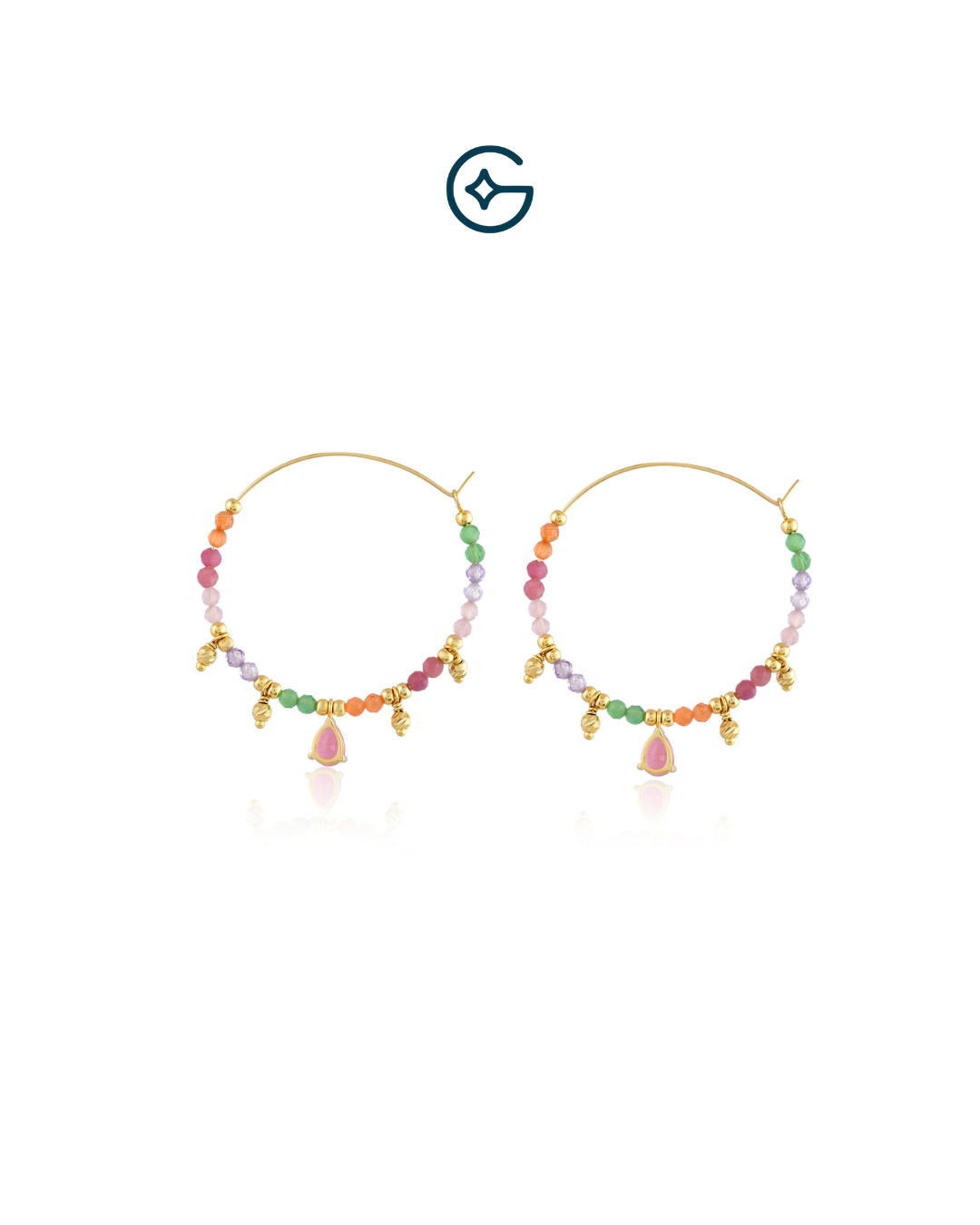 Pear Round Multi Gemstone Beads Hoop Earrings In Silver