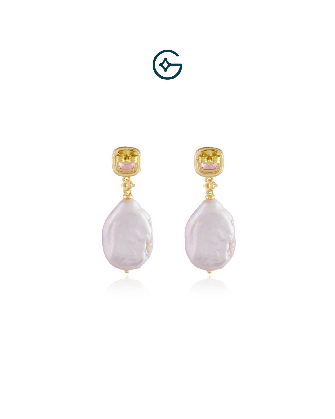 Natural Pearl Drop Earrings With Cushion Cz In Silver