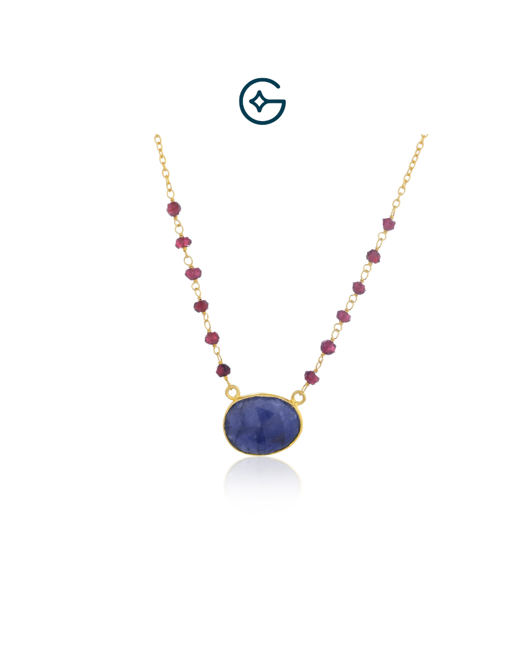 Natural Kyanite Far size Stone With Rhodolite Beads Necklace In Silver
