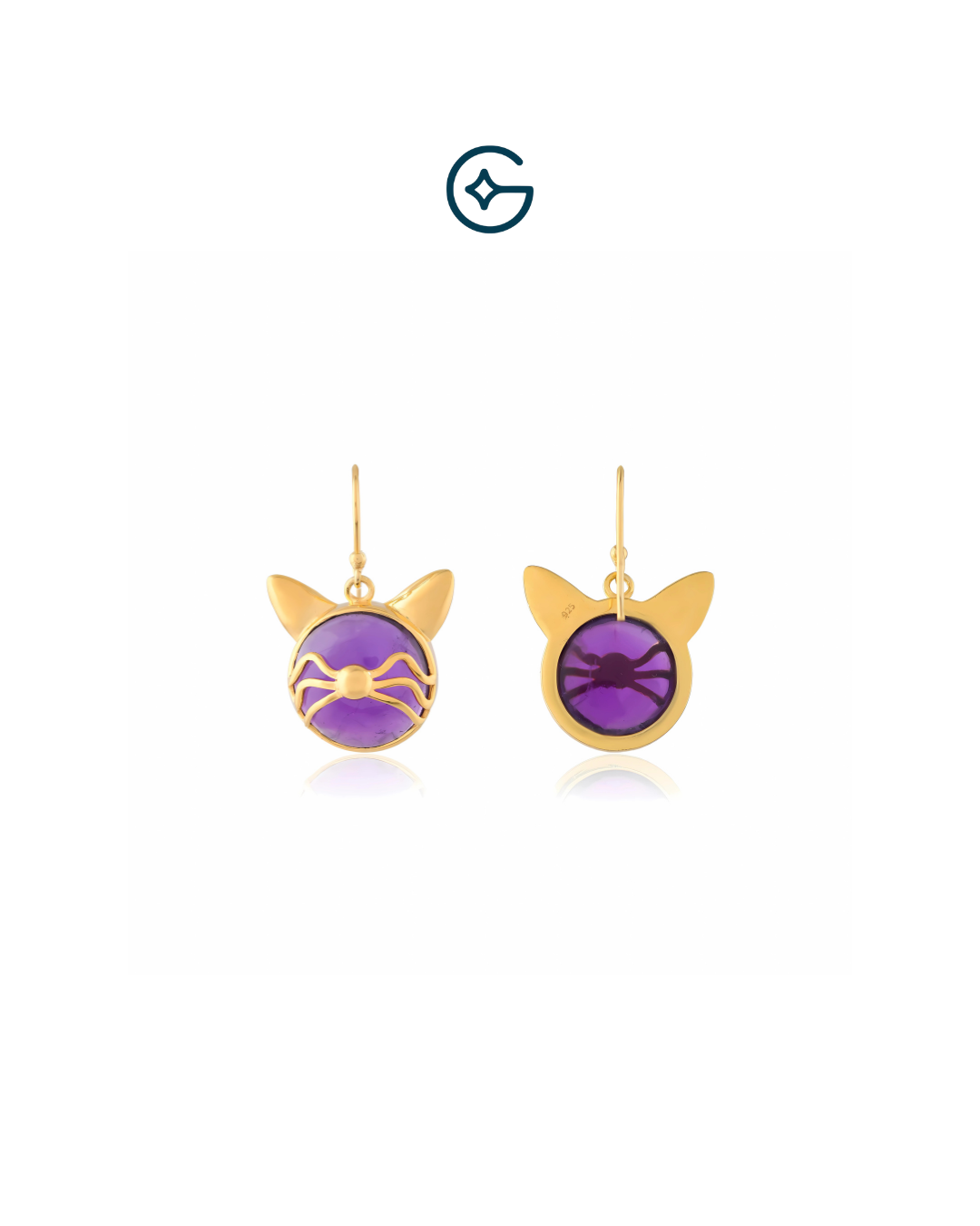 Round Amethyst Cat Earrings In Silver