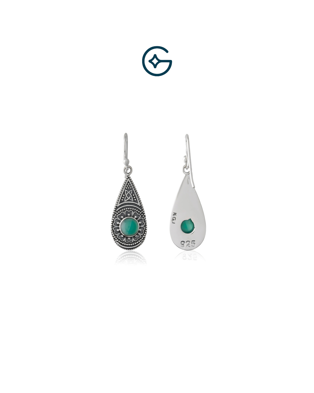 Designer Filigree With Green Onyx Round Silver Earring