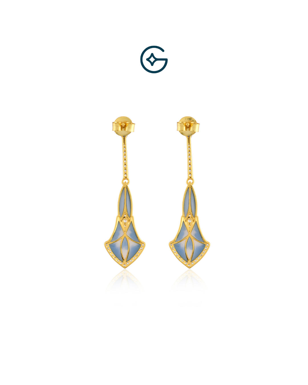 Pear drop Blue sapphire Glass Silver Danglers with CZ