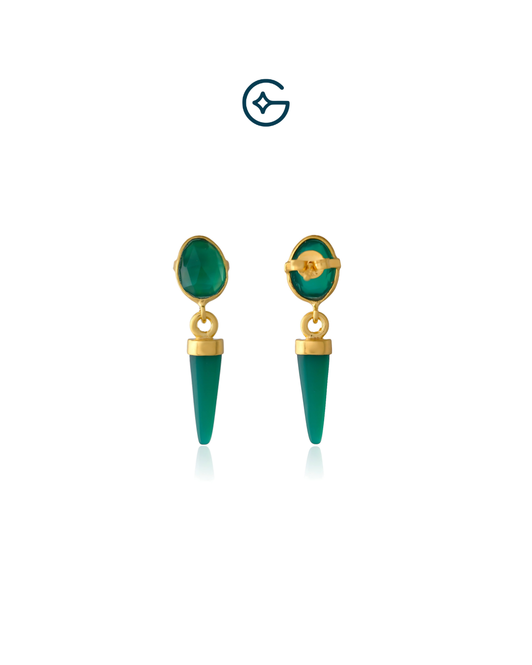 Fancy Green Onyx Nail Earrings In Silver