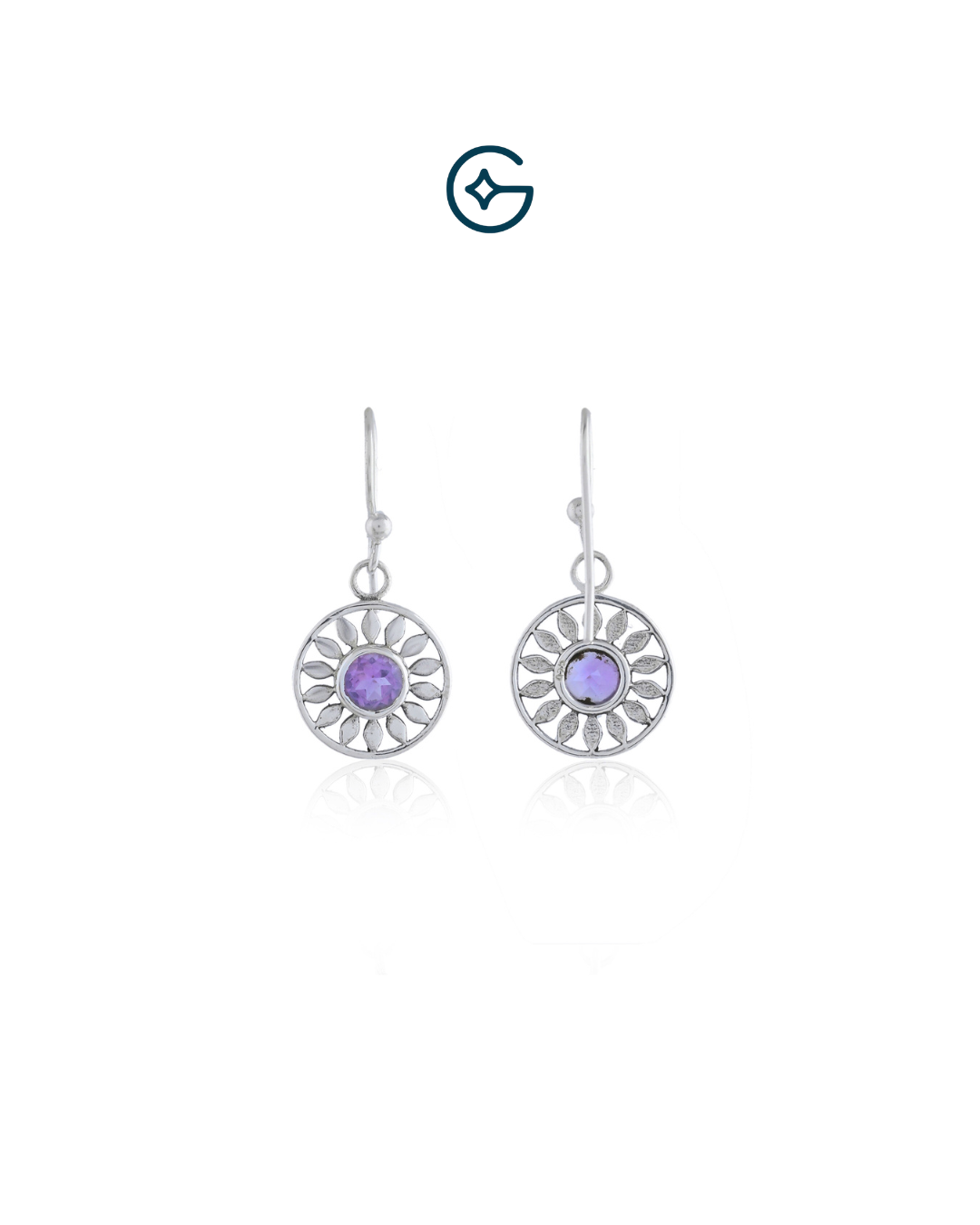 Sunflower Earrings With Natural Round Amethyst