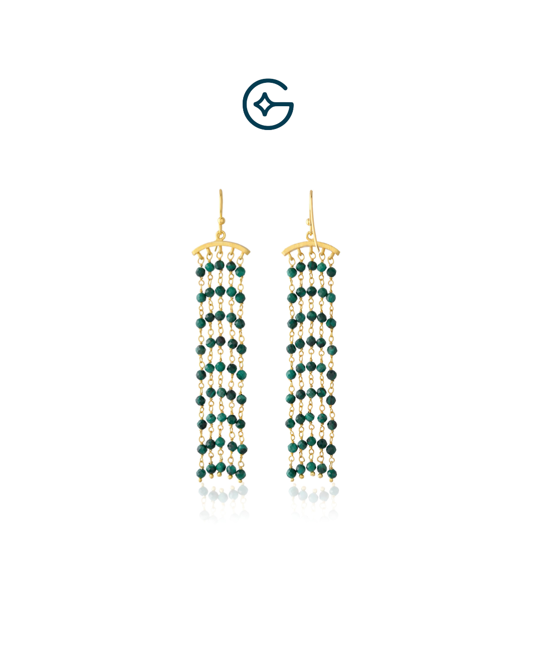 Natural Malachite Round Beads Waterfall Earrings In Silver