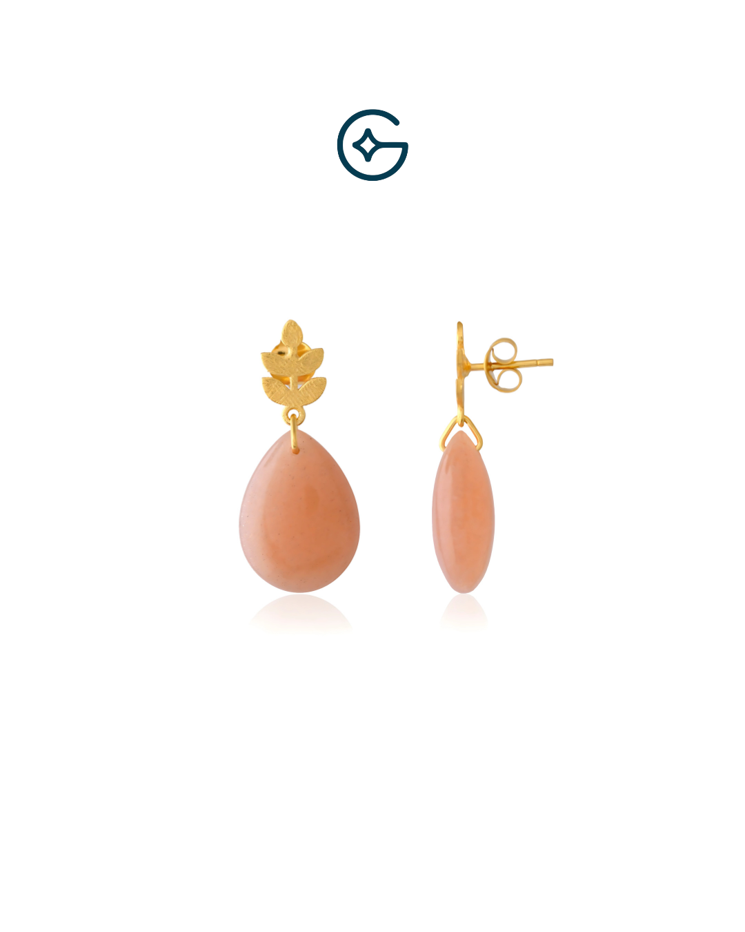 Natural Sunstone Pear Leaf Earring In Silver