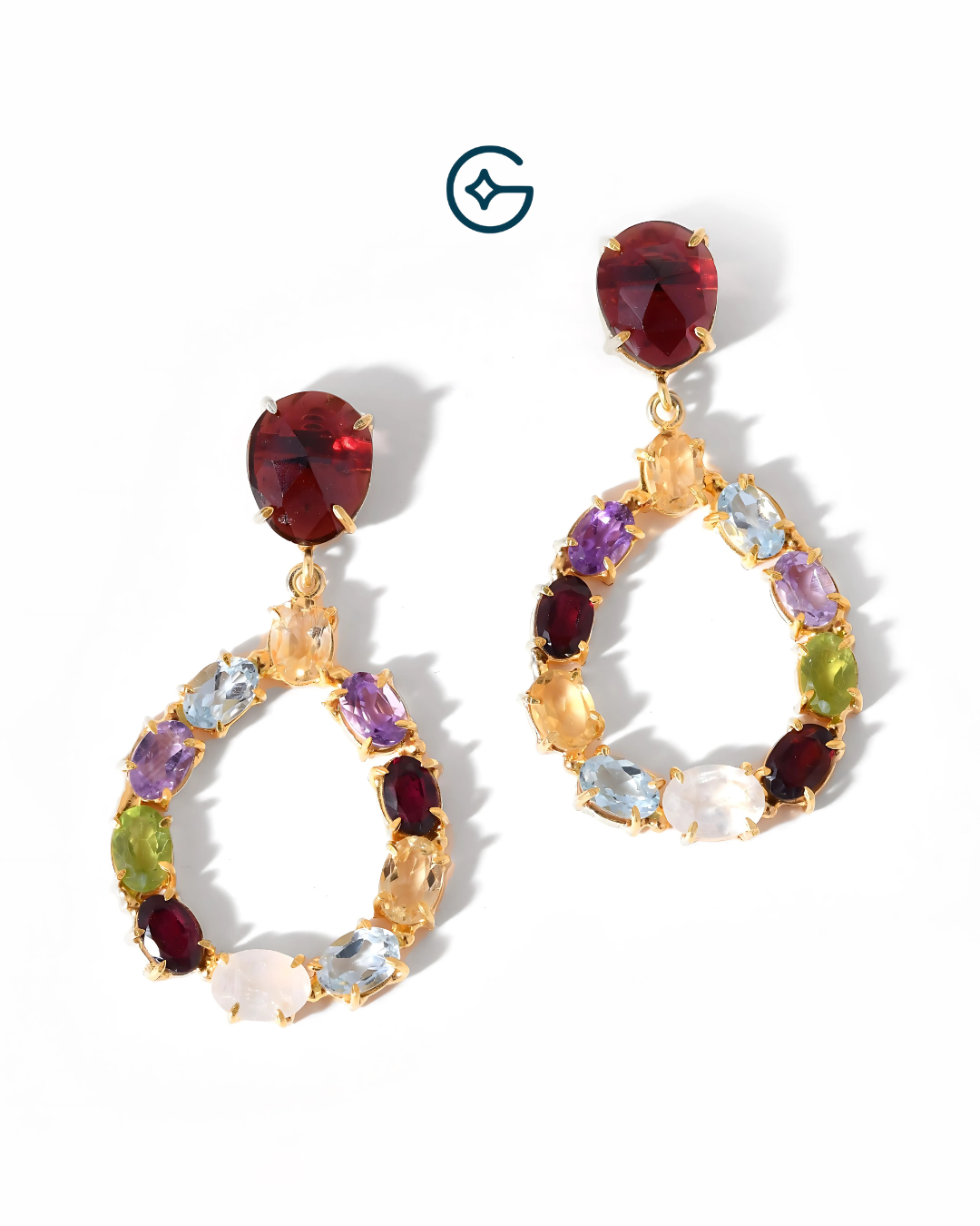 Multi Natural Gemstone Drop Earrings In Silver