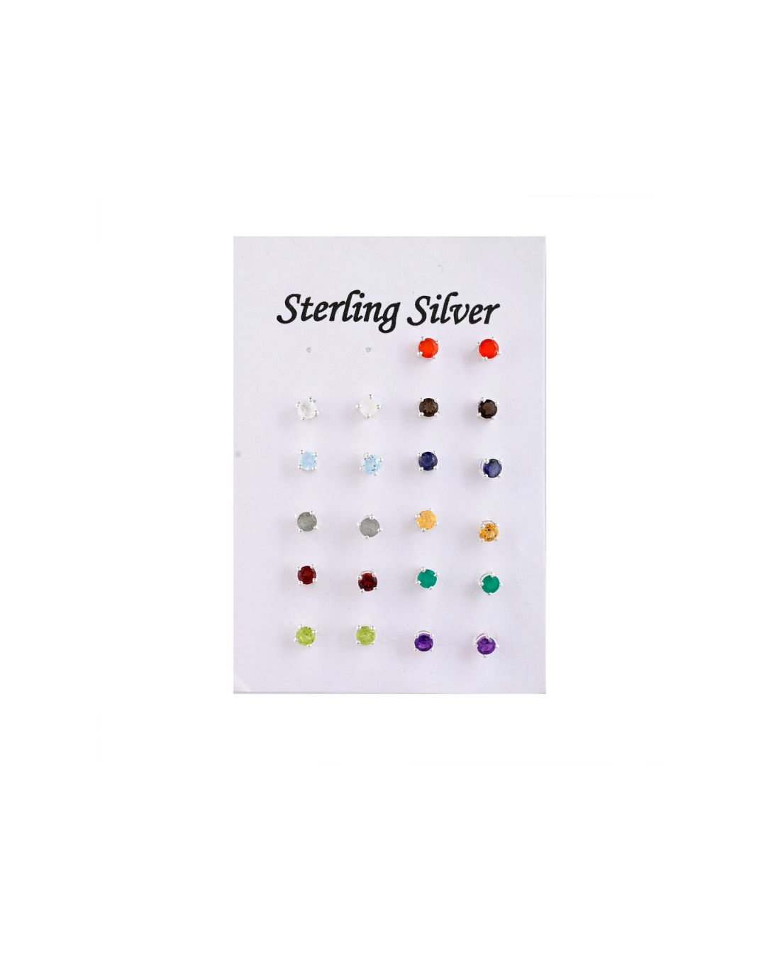 Multi Semi-Precious Round Gemstone Solitare Studs In Silver