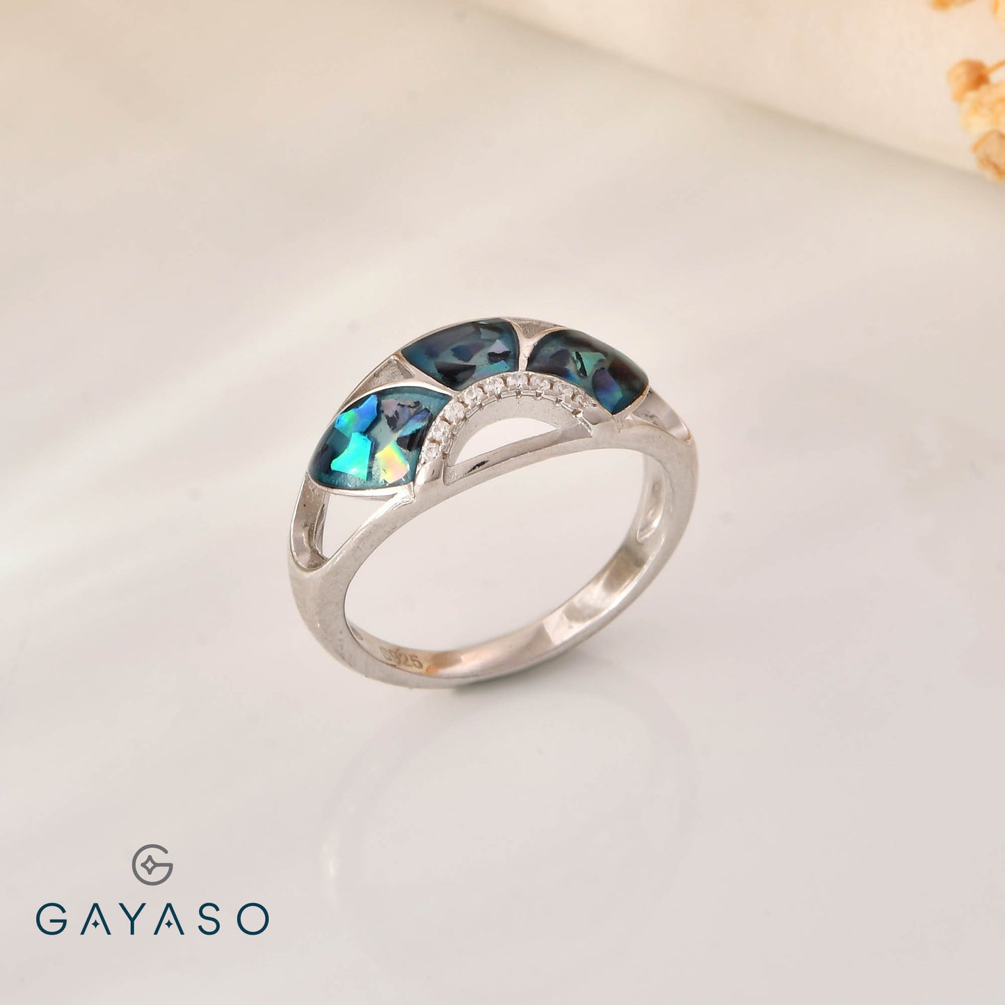 Black Mother Of Pearl Flower Ring In Silver