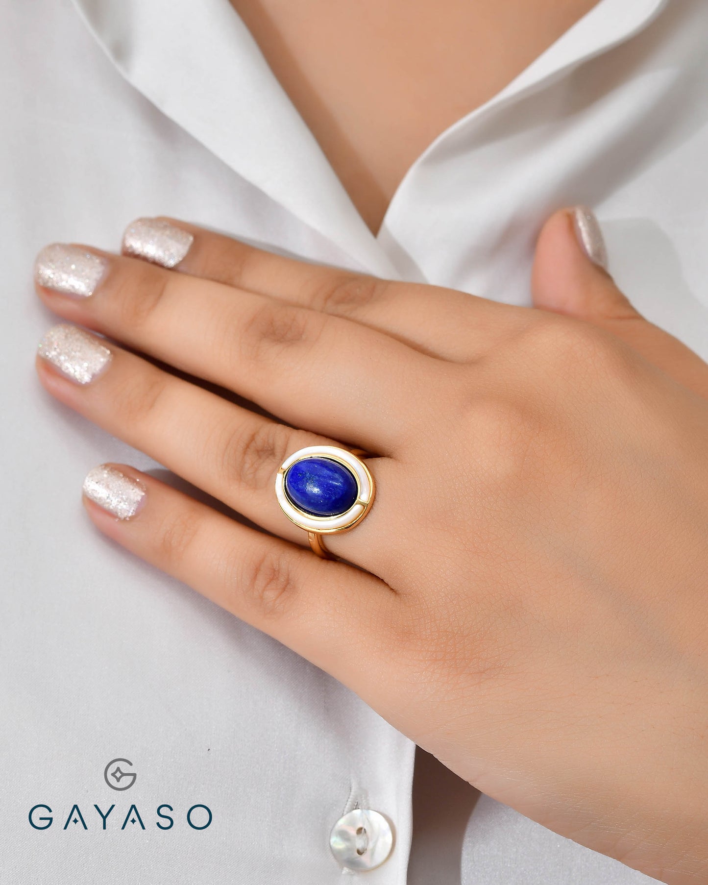 Far Size Lapis Cocktail Ring In Silver