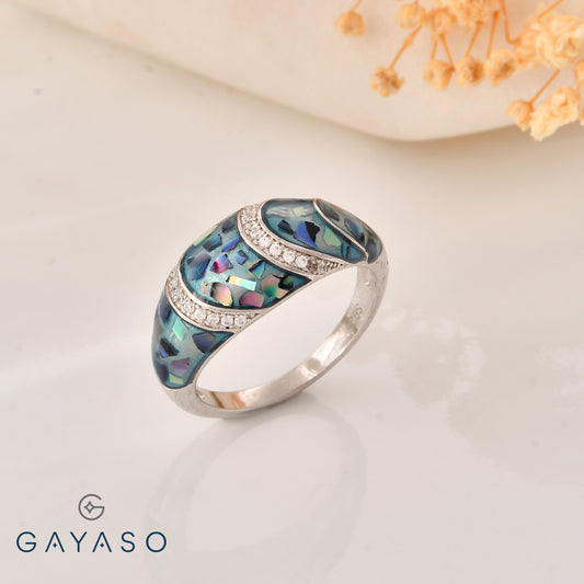 Black Mother Of Pearl Cream Roll Ring In Silver