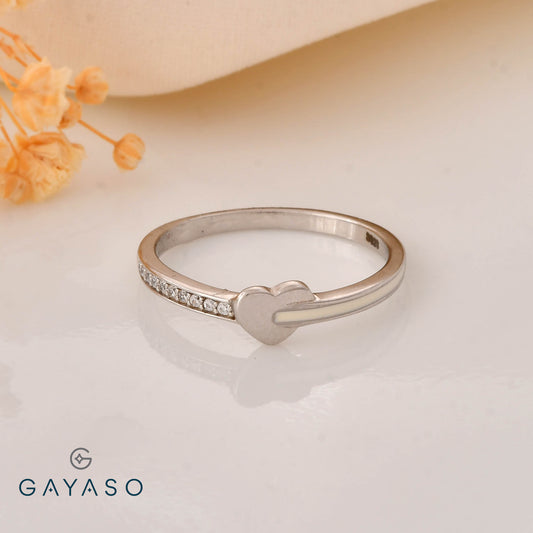 Cute Heart Enamel Ring In Silver