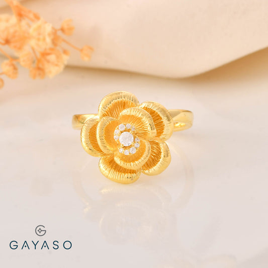 Gold Flower Ring In Silver