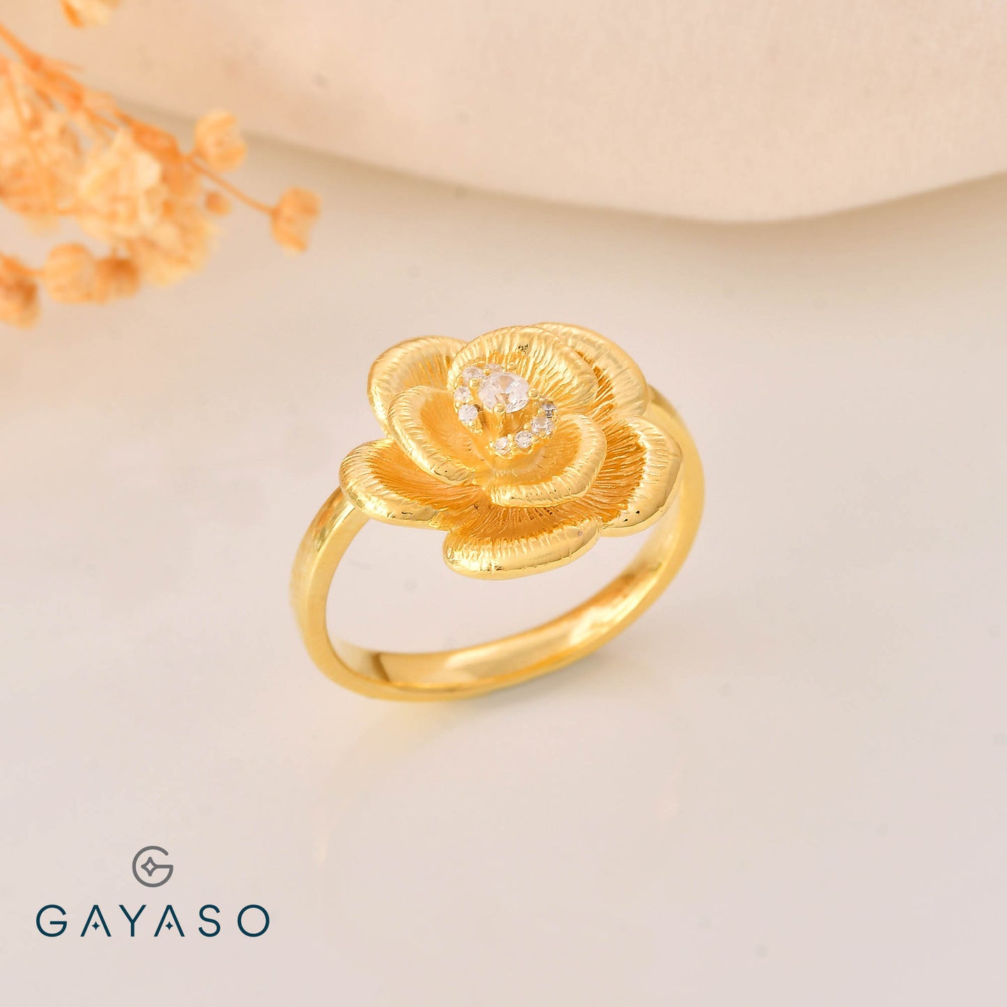 Gold Flower Ring In Silver