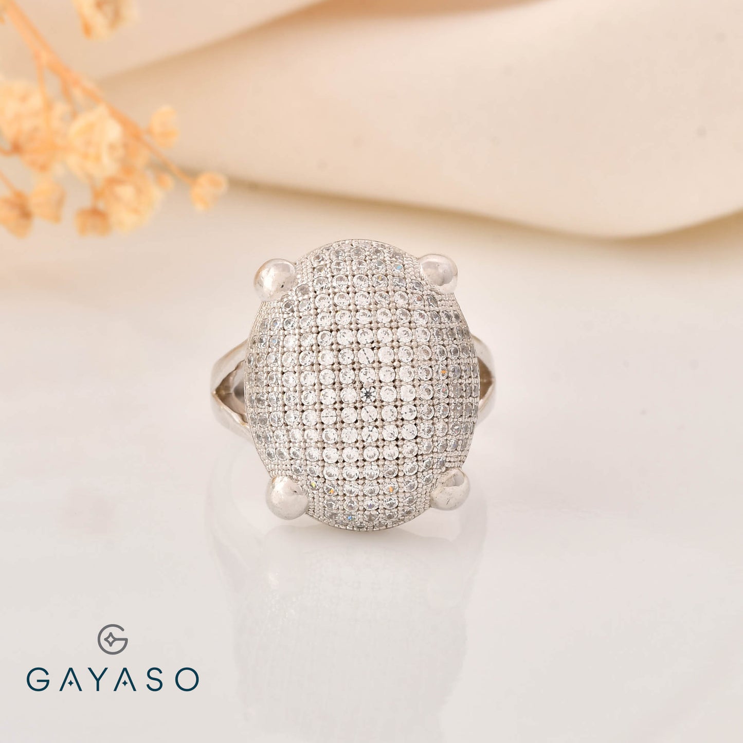 Oval Pave Setting Cocktail Ring