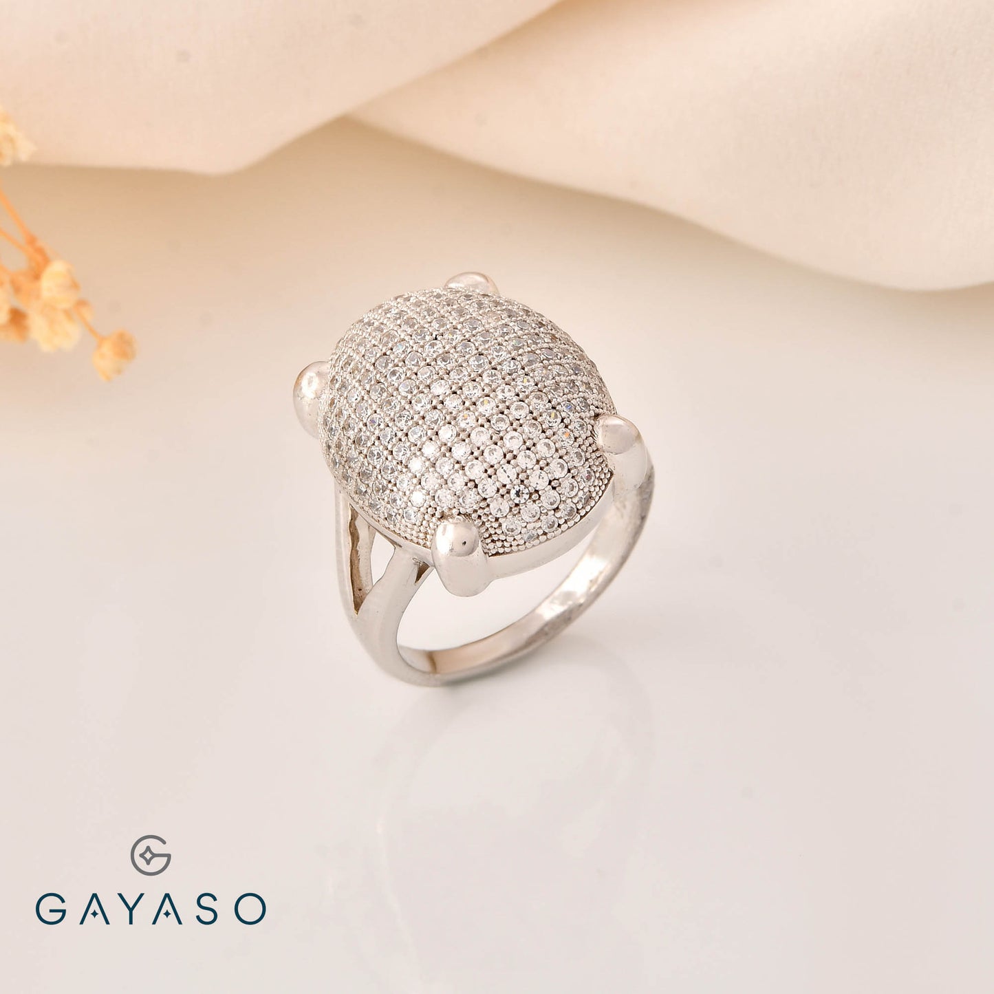 Oval Pave Setting Cocktail Ring
