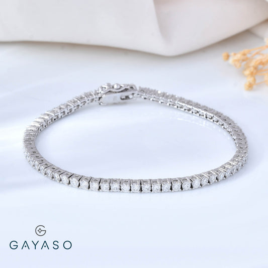 White Gold Lab Grown Diamond Tennis Bracelet In Silver