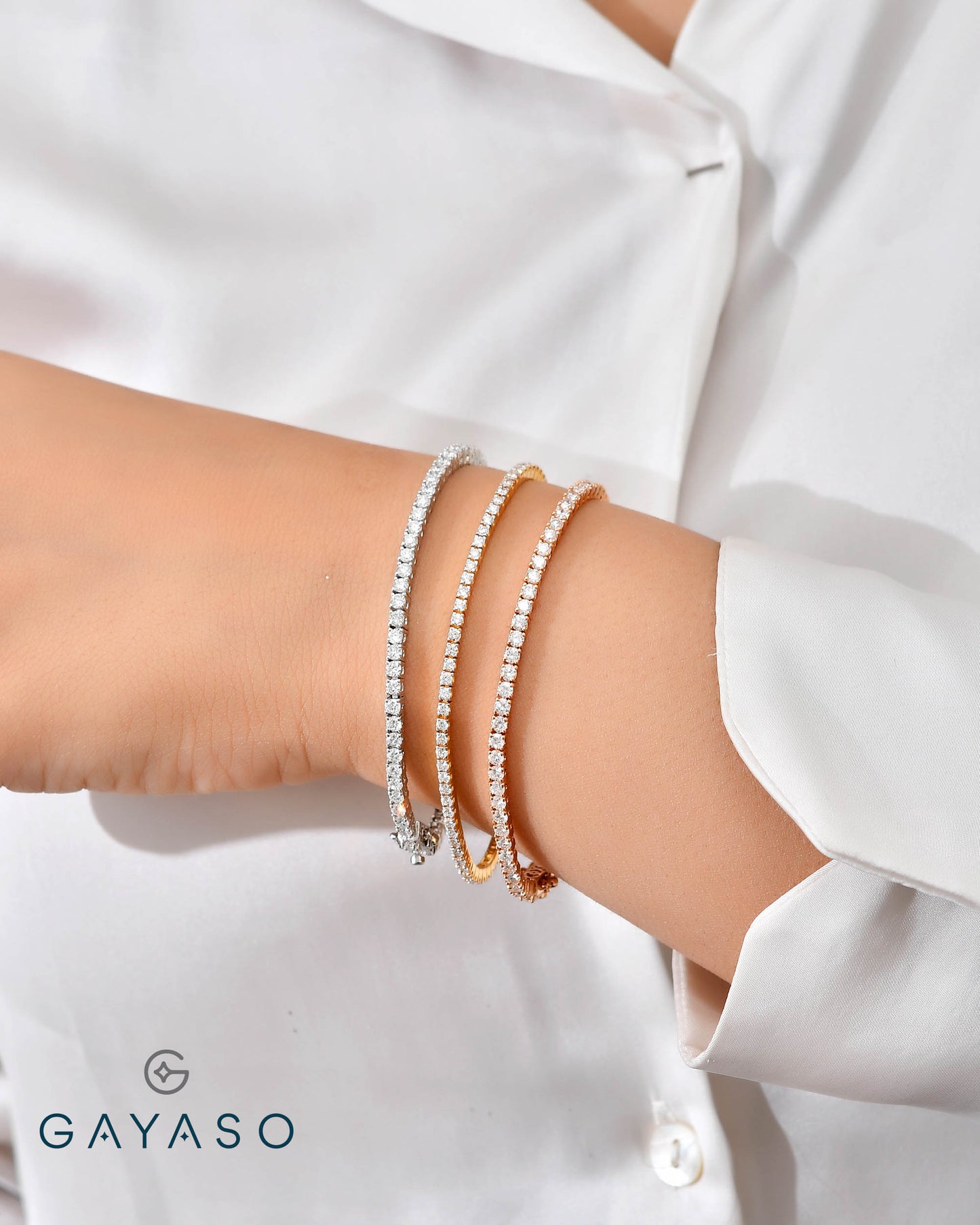 White Gold Lab Grown Diamond Tennis Bracelet In Silver