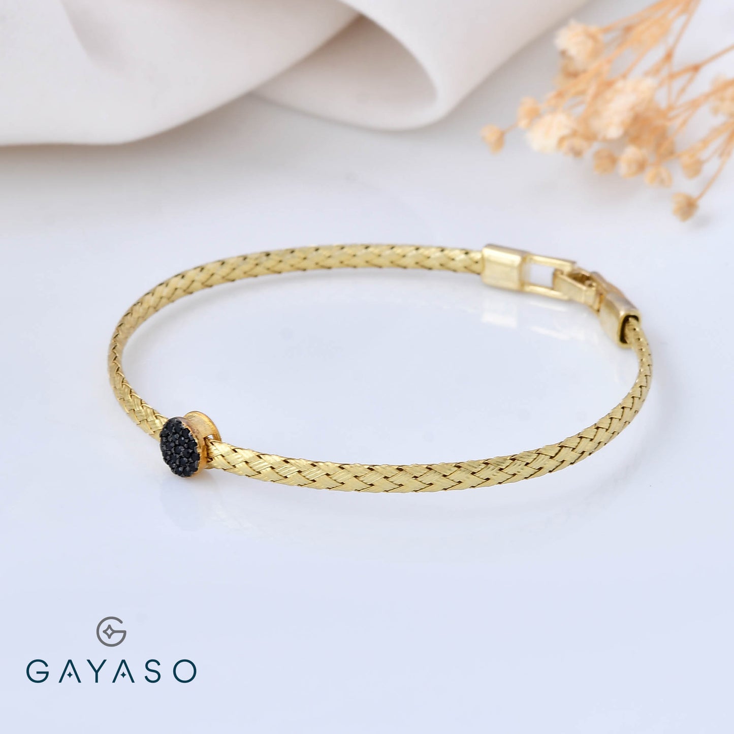 Braided Band With Black CZ Fancy Bracelet