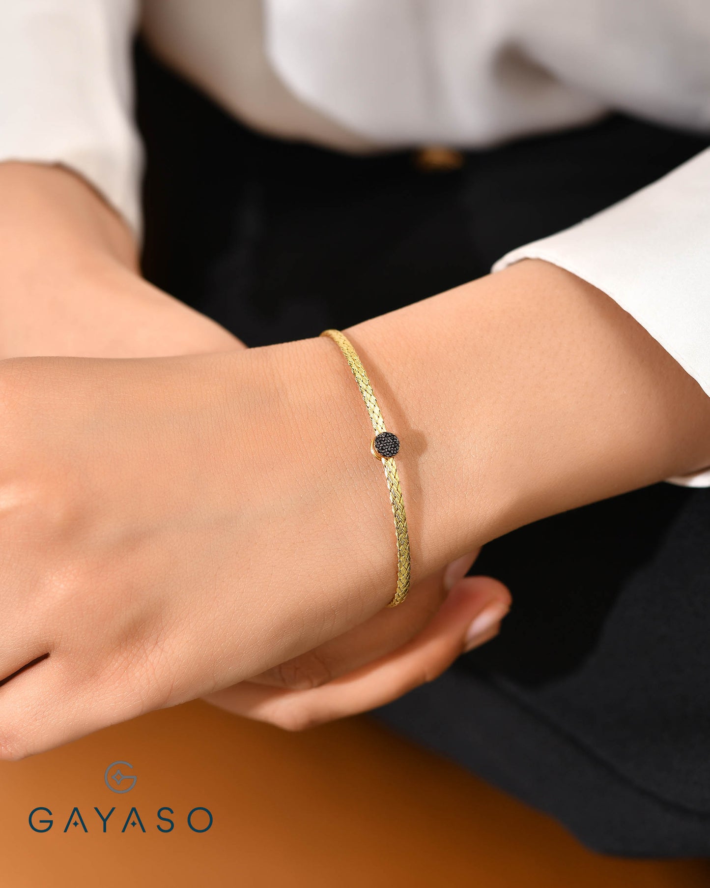 Braided Band With Black CZ Fancy Bracelet