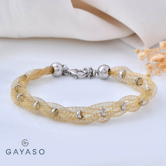 Rare Silver Mesh Wire Modern Bracelet With Silver Balls