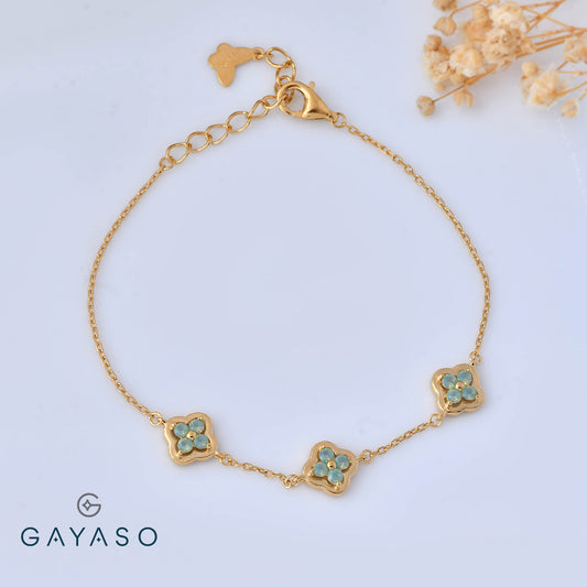 Four Leaf Round CZ Flower Bracelet