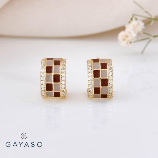 Checkered Enamel Half Bali Earring