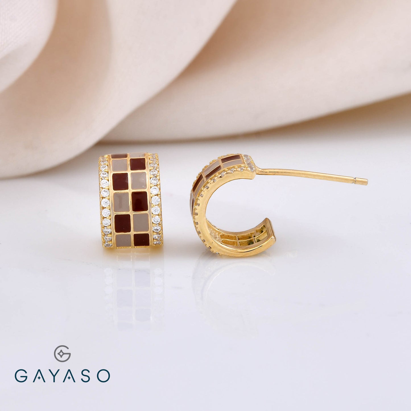 Checkered Enamel Half Bali Earring
