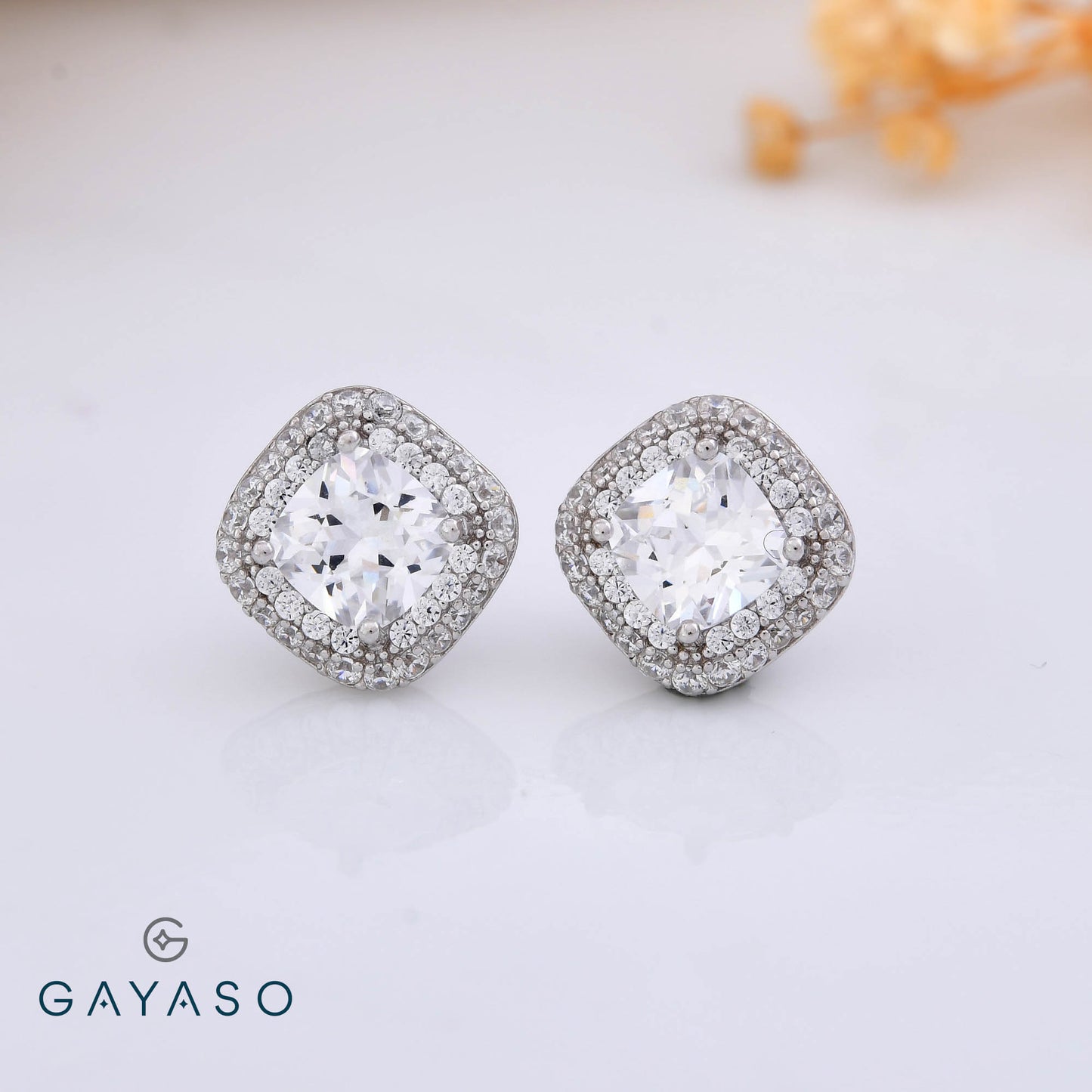 Premium Cushion CZ Solitaire Earrings In Silver
