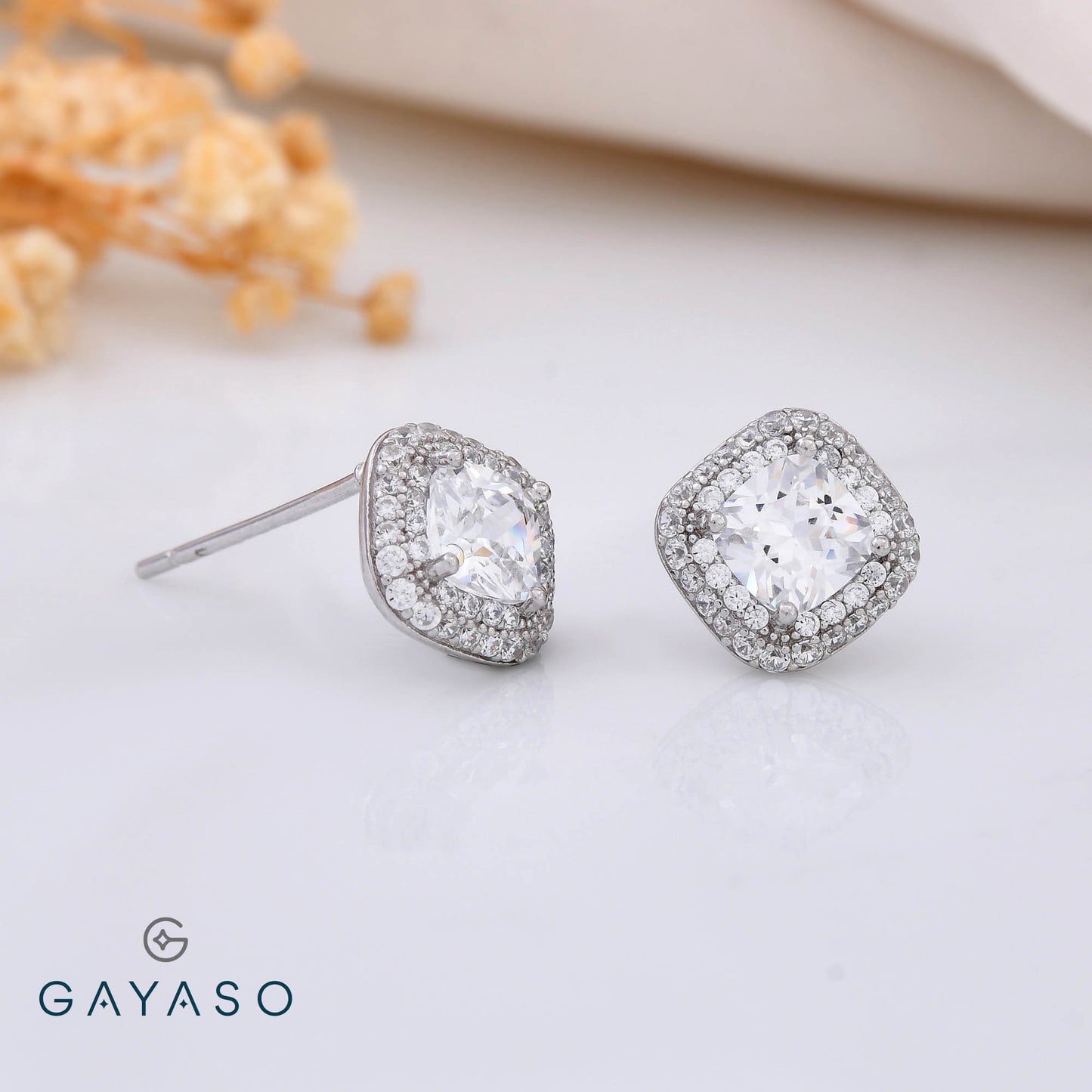 Premium Cushion CZ Solitaire Earrings In Silver