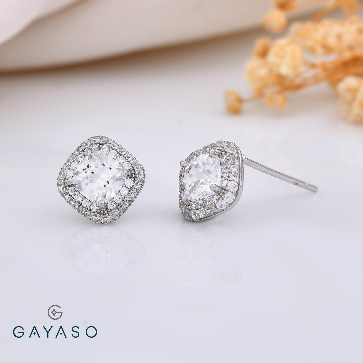 Premium Cushion CZ Solitaire Earrings In Silver