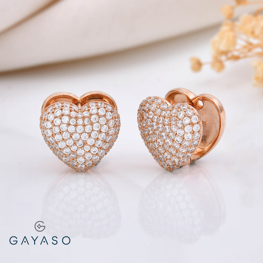 Beautiful Heart In Pave Setting Earrings With Heart Push