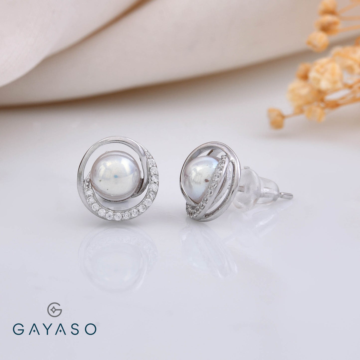 Grey Pearl With Twisted Halo Stud Earrings