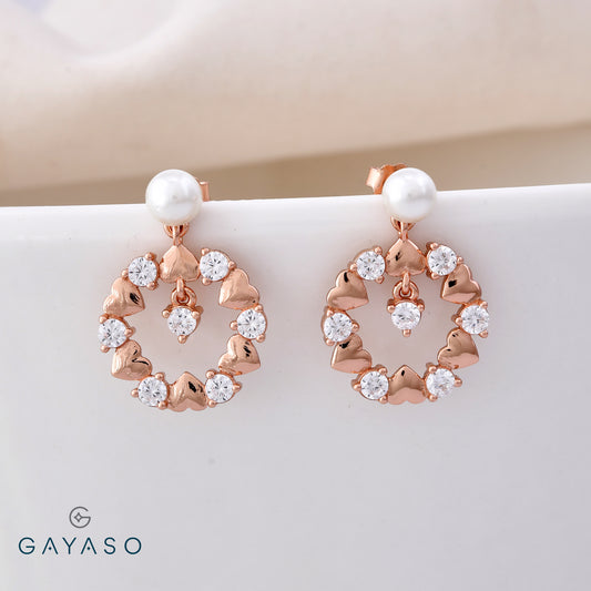 Hearts In A Circle With Pearl Danglers