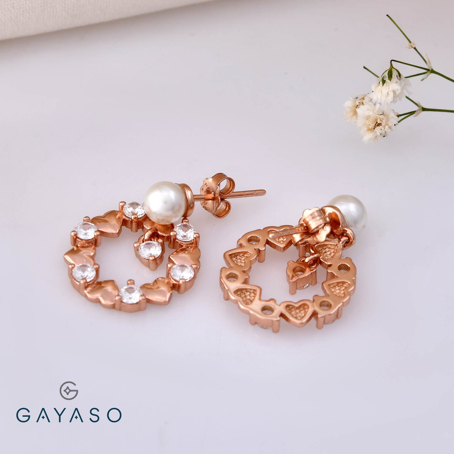Hearts In A Circle With Pearl Danglers